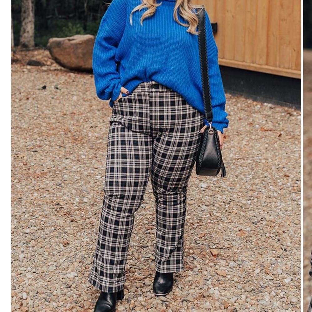 Impressions Black and White Plaid Straight Leg Pants